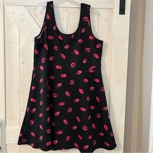Torrid dress 3 3x black lips lipstick skater flare plus